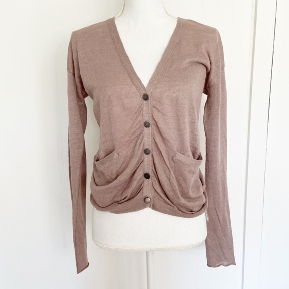 Duffy revolve linen blend snap cardigan‎ sweater ruched drawstring back small